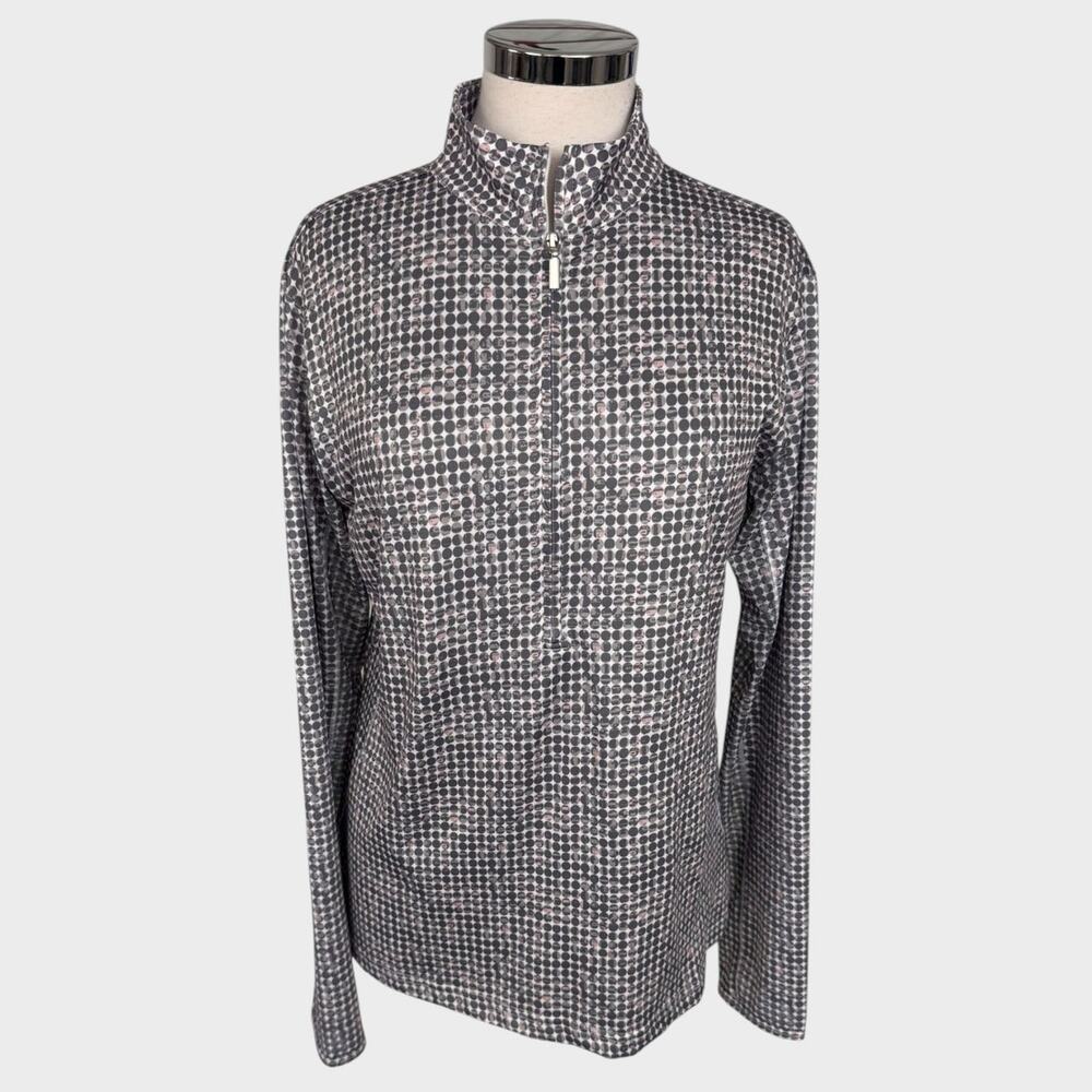 Chase54 Large Quarter Zipe Dotted Performance Golf Top Gray Silver Long Sleeve